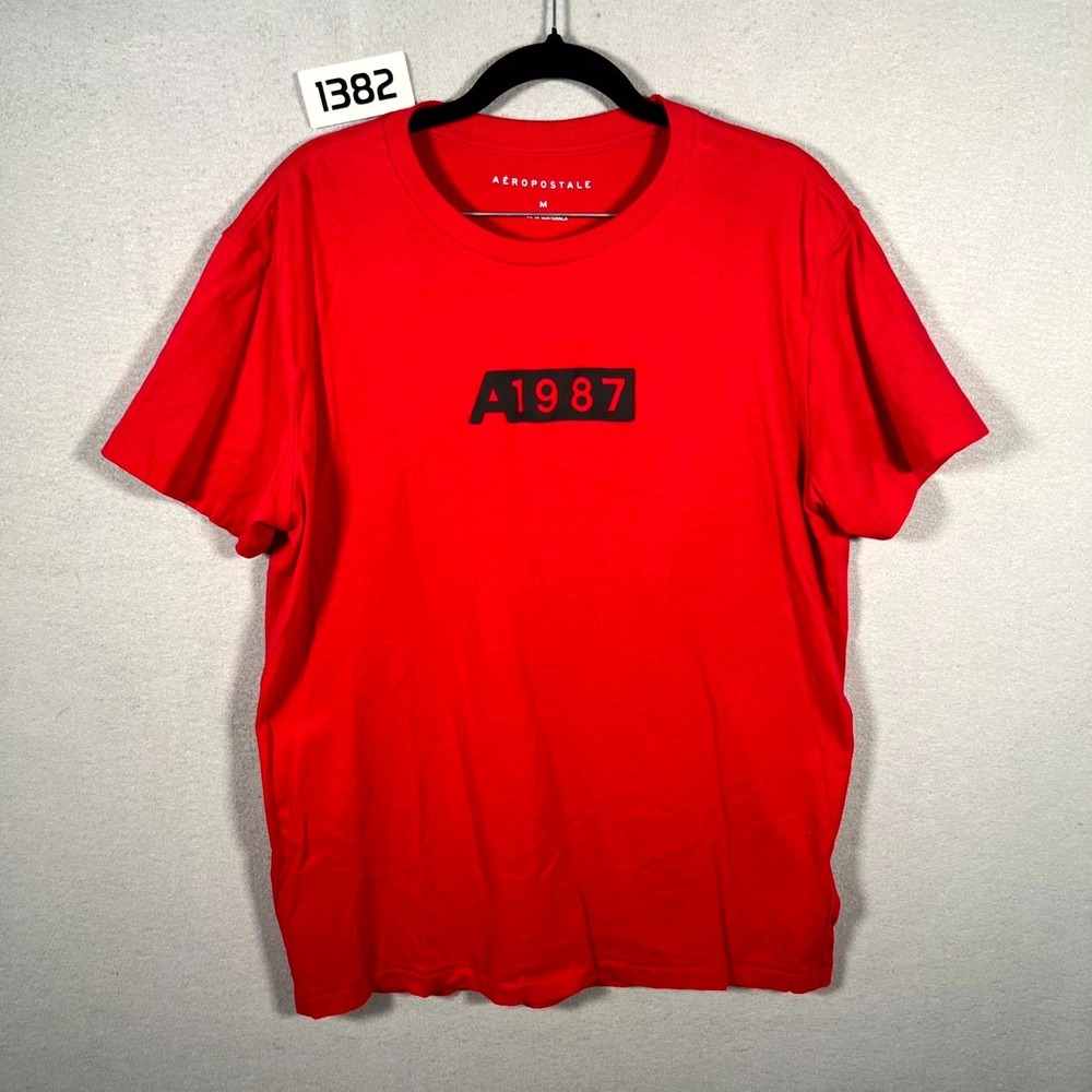 Aeropostale A1987‎ Box Graphic T Shirt Mens M Red Cotton Short Sleeve Pullover